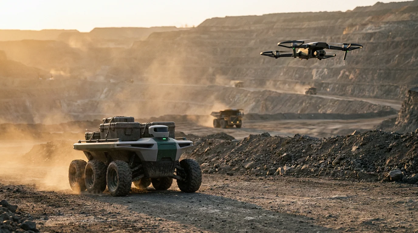 GX-Terra on a haul road at an open-pit mine with AX-Cirrus flying over the benches
