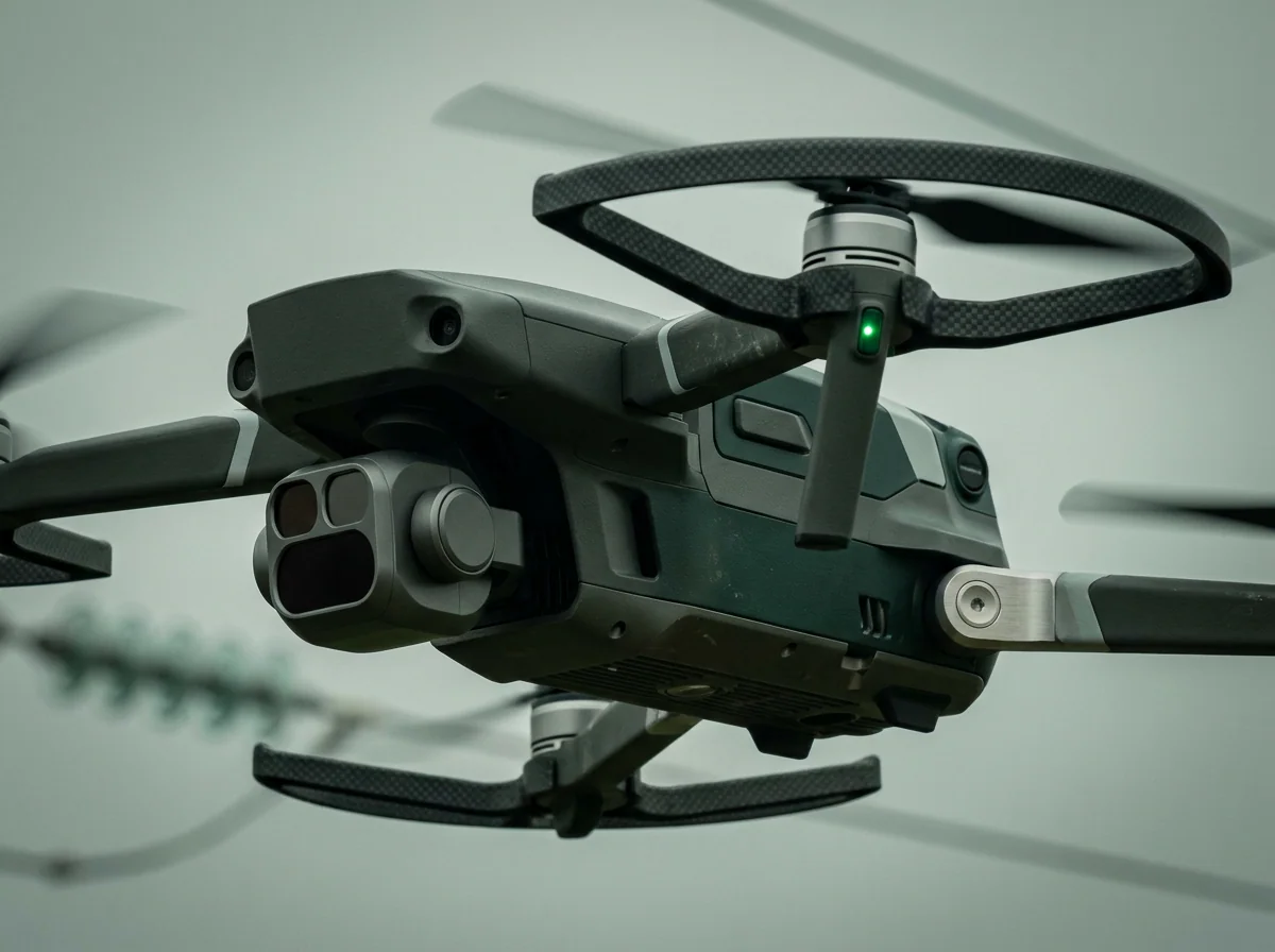 AX-Cirrus aerial drone hovering beside a high-voltage transmission line